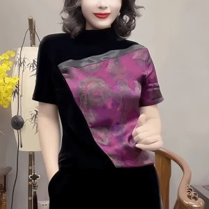 เสื้อยืดคอกลมแขนสั้นผู้หญิง ทรงสลิมฟิต คอกลมสูง คุณภาพสูง เสื้อชั้นใน แฟชั่น ฤดูใบไม้ผลิและฤดูใบไม้ร่วง