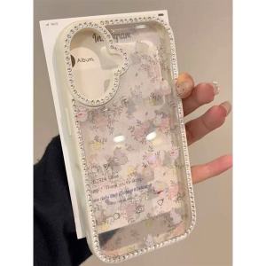 Korean Style Cartoon Butterfly Knot Phone Case Full Diamond Protection for  14 13 16 pro Max New Model Cute Frame Anti-Fall