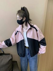 Extra Large Size 150.00kg Outdoor Jacket Coat Womens Autumn Thin Small Slim Looking Loose Color Matching Baseball Top