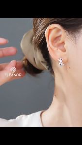 Bông tai nữ chuôi bạc 925 Eleanor Accessories khuyên tai hình nơ đính đá phụ kiện trang sức 7127