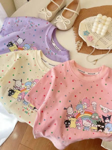 Girls Short Sleeve T-Shirt Pure Cotton Loose Fit Full Print Stylish Sweet Cute Korean Version Sweat Absorbent round Neck Top