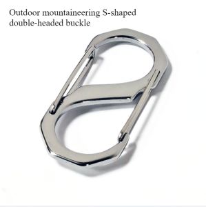 Durable Anti-rust 304 Stainless Steel Keychain for Outdoor Hiking S-shaped DoubleHeaded Hiking BuckleSpring Metal Fastening Hook
