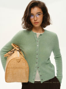 SHEITAOZI | Slim Pure Color Shell Button Long Sleeve Cardigan