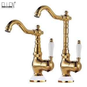Vòi Chậu Rửa Bằng Đồng Thau Vàng Gắn Trên Sàn Tay Cầm Đơn Vòi Trộn Nước Nóng Lạnh Kiểu Hiện Đại Mạ Crôm EL2189