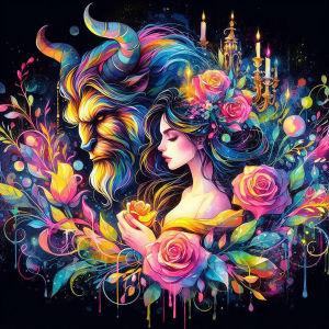 1 piece - Potdemiel-5D-DIY - Flocking cloth - Special drill - Diamond painting set - Beast flower - Diamond art