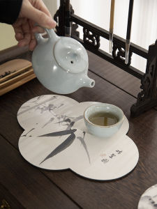Floral Shape Quick Dry Silicon Dendroid Tea Mat Living Room Tea Table Coaster Absorbent Water Drainage Pad Traditional Chinese Style