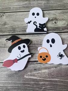 3/4Pcs Set Cute Wooden Ghost Halloween Signs for Table Office Desk Tiered Tray Fireplace Mantle Spooky Halloween Ghost Decor