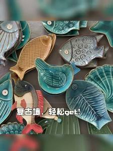 Trang Trí Tường Bằng Đĩa Gốm Hình Cá Retro