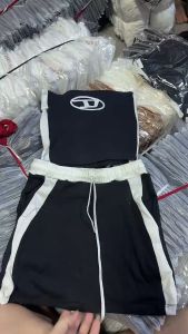 sét bộ nữ thun gân 2 món áo ông in chữ d croptop mix chân váy ngắn ôm body có lót trong D77