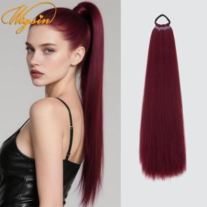 WIGSIN 22Inch Synthetic Long Straight Ponytail Hair Extension Elastic Band Braided Ponytail Black Brown Hairpiece for Women