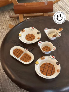 Japanese Style Ceramic Cartoon Breakfast Salad Cake Dessert Plate Multi-Functional Dish Home Use Dishwasher Safe 8 Inches
