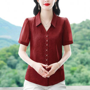 MAIMEI | Fashionable Slim Fit Short Sleeve V-Neck Shirt Womens Design Sensation Summer New Style Elegant Lady Casual Wind Polyester Fiber