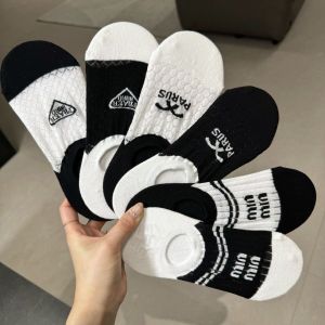 Womens Summer Low Waist Invisible Boat Socks Pure Cotton Thin Anti-Slip No Slip Sweat Absorbent Odor Control Cotton Socks