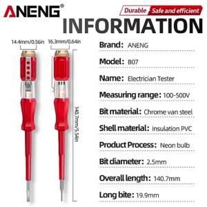 ANENG B07 Portable Electrical Screwdriver Insulation PVC Material Household Line Zero and Live Wire Inspection Electrical Tool