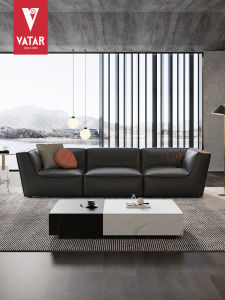 VATAR | Italian Straight Minimalist Modern Black Designer Full Genuine Leather Sofa