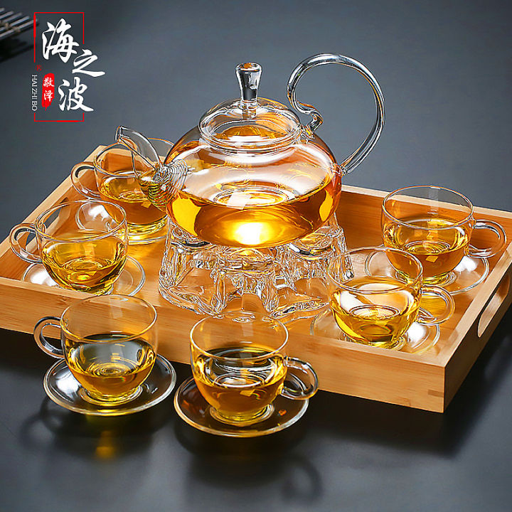 HeatResistant Glass Tea Set AntiDrop Cover Scented Teapot High Handle
