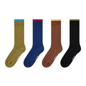 ShangSen Womens Mid-Calf Textured Socks Color Block Style Spring Autumn Blue Cotton Nylon Spandex Comfortable Breathable Socks