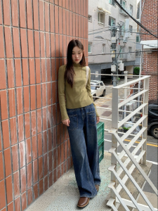 NIHAOKANONG | Quần Jeans Vintage Đa Ngăn Thêu Thiết Kế Rộng Dễ Dàng