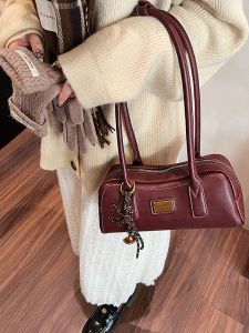 Fashionable Wine Red Underarm Bag Womens 2025 New Style Retro French Bread Bag Versatile Single Shoulder Bag Crossbody Bag