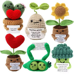 Positive Energy Crochet Doll Pocket Hug Handmade Knitted Plush Potato Plant Avocado Bee Turtle Duck Emotional Support Funny Gift