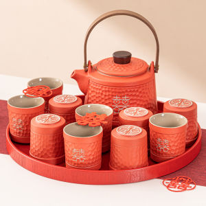 Wedding Red Tea Set Suit High-End Hand Gift Change Tea Cup Wedding Gift Bride Dowry Supplies