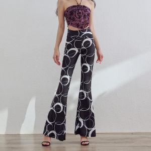 กางเกงขายาวทรงหลวมเอวสูงพิมพ์ลายฤดูใบไม้ร่วงใหม่ กางเกงขาบานทรงหลวมเอวสูง ยืดหยุ่นสูง ไซส์ใหญ่ ยาว ทรงเข้ารูป ออกกำลังกาย รำวง