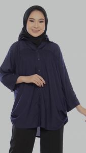 NHM Kemeja Hitam Polos Kemeja Jumbo Wanita Katun Rayon Adem