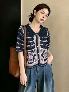 AIYITI | Vintage Ethnic Style Short Sleeve Knitwear Large Size Plus Size