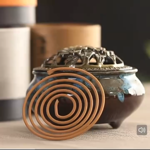 Porcelain Incense Holder (Stick/Cone/Spiral Incense) Ceramic Ash Trapper Tray Bowl with Brass Incense Holder
