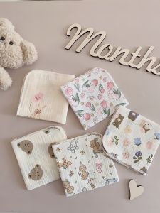 Ultra Soft Cartoon Baby Cotton Muslin Square Towel Childrens Face Wash Towel Saliva Towel Kindergarten Handkerchief