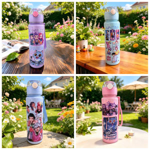 Hasbro | 700ml Girl Group Cartoon Straw Cup Large Capacity Portable Plastic Water Cup for Kids Travel & Daily Use
