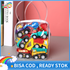 CoolToy 6 PCS Mainan Anak-anak Mobil Model Tarik Kembali Mobil Rekayasa Truk Truk Pemadam Kebakaran