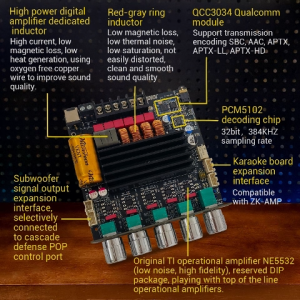 ZK-TB21Q แอมป์จิ๋วบลูทูธ HiFi 2.1CH TPA3116D2 50W+50W+100W TB21Q รองรับ APTX Lossless พร้อมป้องกันสัญญาณรบกวน ของแท้