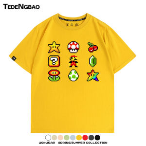 Mario Classic FC Pixel Style Props Super Mary Derivative Short Sleeves Summer Mens Trendy Pure Cotton T-shirt Easiest for Match