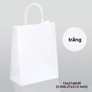 Túi Giấy Kraft Trắng Đựng Đồ Trang Sức Kẹo Quà Cưới Quà Valentine Quà Tặng Mua Sắm Thân Thiện Với Môi Trường Có Quai Xách Gấp Gọn Được