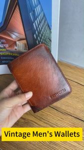 Classic Mens genuine leather wallet tri-fold wallet Retro Brown High Quality Napa Leather Mens multi-compartment Dompet kulit lembu lapisan pertama untuk lelaki