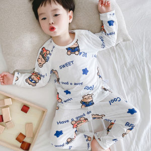 Kids Pajamas Spring/Summer Boys and Girls Baby Thin Homewear Children Air Conditioning Clothes Long-Sleeve Suit Bamboo Fiber