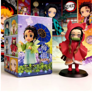 Bandai | New Anime Figure Demon Slayer Figures Kimetsu No Yaiba Doll Plum Rain Series Blind Box Figurine Warrior Action Figure Model Toys