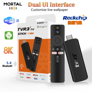Mortal TVR3+ Android 14 TV Stick 8K Full HD WiFi 6 Wireless Media Player Google Voice Netflix BT5.0 Dual-UI Interface RK3518