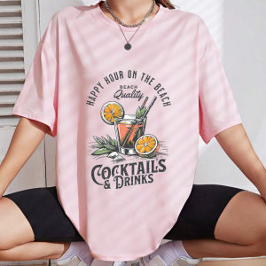 Happy Hour Beach Cocktail Retro Art Print Iron-On Sticker For Clothes DIY Fashion DTF Sticker T-Shirt Hoodie Patch Waterproof
