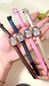 Jam Tangan Wanita Kekinian Kulit Fashion - Model Elips Polos Gaya Retro Kasual & Modis
