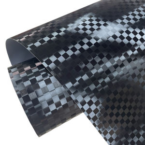 Premium PET Black Checkered Carbon Vinyl Wrap Roll Air Release Self Adhesive Decal Automotive Car Wrapping Foil