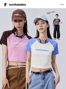 KGOODS Color Block Letter Short Sleeve Slim Fit T-Shirt Trendy Short Style Shoulder Insert Design American Style Casual Top