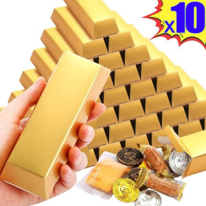 10Pcs Paper Gold Bar Gift Box Golden Party Favor Boxes Pirate Theme Party Supplies Candy Decor Box Chocolate Packaging Box