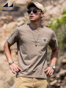 HESSION | Kaki Green Combed Cotton Retro Print T-shirt