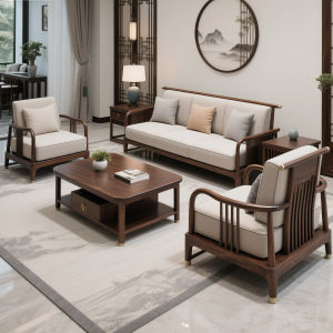 Modern Simplicity Chinese Style Living Room Sofa Set Black Walnut Wood Fabric Couch Family Room Home Decor Furniture