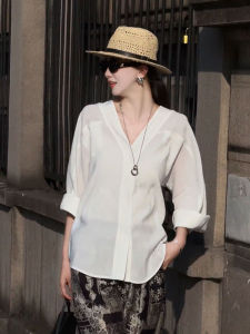 YUFUQING | French Style Loose Fit Long Sleeve V-Neck White Shirt Womens Early Autumn New Arrival Casual Luxury Top High Waist Design