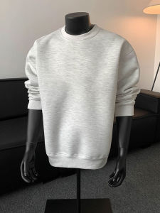 เสื้อยืดคอกลมแขนยาวทรงหลวมสำหรับผู้ชาย สไตล์อเมริกัน ทรงหลวม ทรงหลวม ทรงหลวม เสื้อเชิ้ตแขนยาวสีขาว