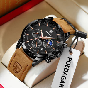 POEDAGAR Original Military Men Clock Waterproof Luminous Leather Quartz Man Watch Chronograph Date Luxury Business Mens Watches