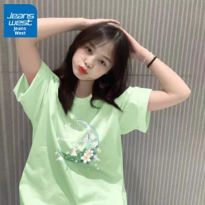 Jeanswest | Áo Thun Bông Màu Xanh Nhạt Phong Cách Dopamine